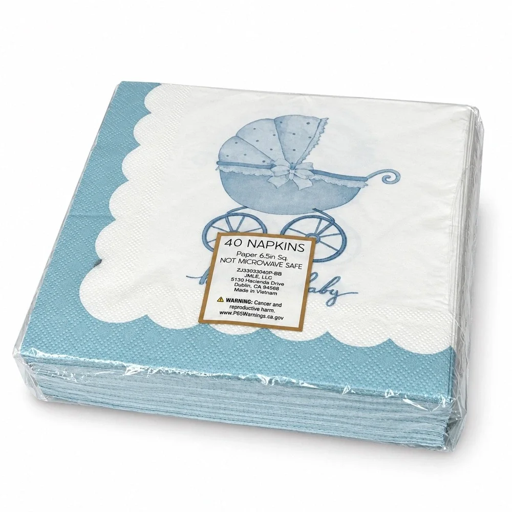 James Burke Collection 40ct Hello Baby Blue Carriage Paper Napkins 110-81